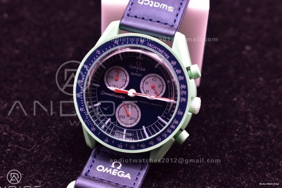 Strap Omega on Moonwatch Bioceramic x Swatch 1181 WeatherProof Earth Mission Quartz to Nylon 0804